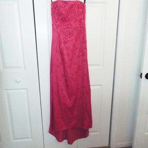 WINDSOR SM PINK FLORAL BEADED STRAPLESS LONG MERMAID BACK SILKY FLOWY DRESS